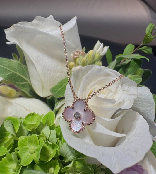 [Royal Jewelry]2025 CHRISTMAS CLOVER 15MM DIAMOND RHODONITE NECKLACE