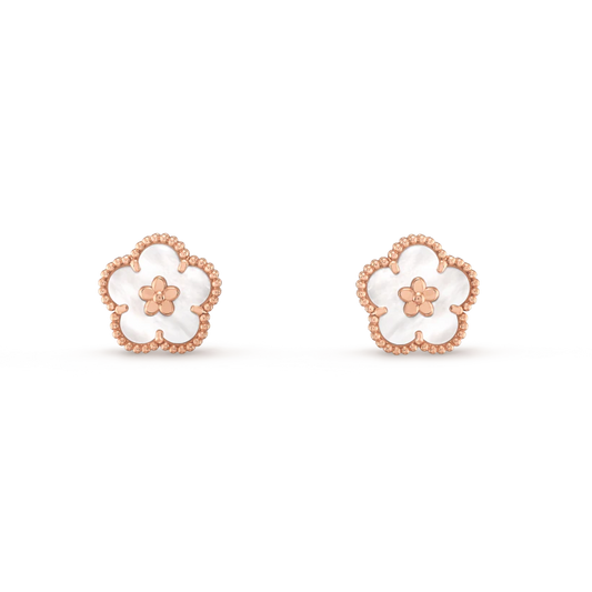 [Royal Jewelry]LUCKY PINK GOLD WHITE MOP EARRINGS
