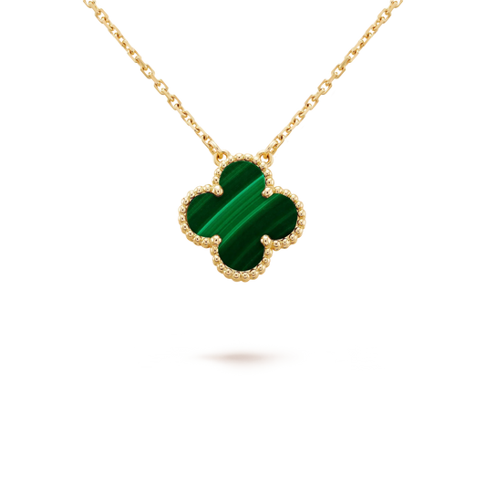 [Royal Jewelry]CLOVER 15MM MALACHITE SINGLE FLOWER  NECKLACE