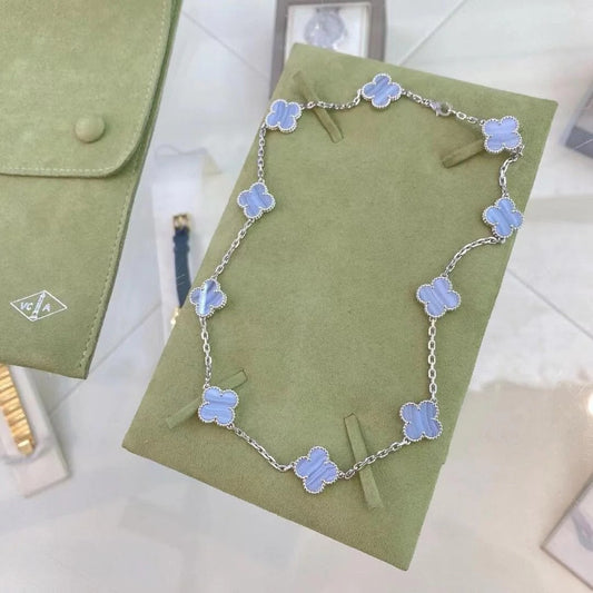 [Royal Jewelry]CLOVER 10 MOTIFS PURPLE CHALCEDONY NECKLACE