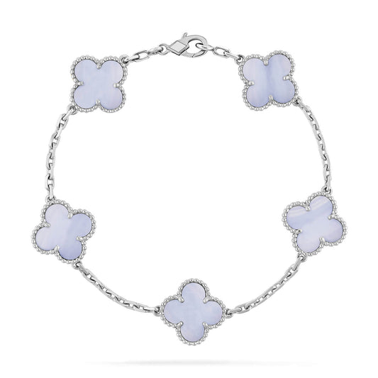 [Royal Jewelry]CLOVER BRACELET 5 MOTIFS CHALCEDOINE VIOLETTE ARGENT