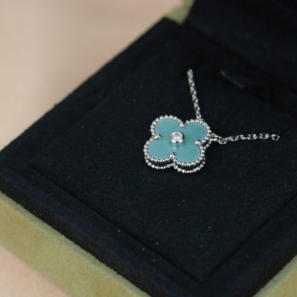 [Royal Jewelry]CLOVER 15MM DIAMOND SVRES PORCELAIN  NECKLACE SILVER