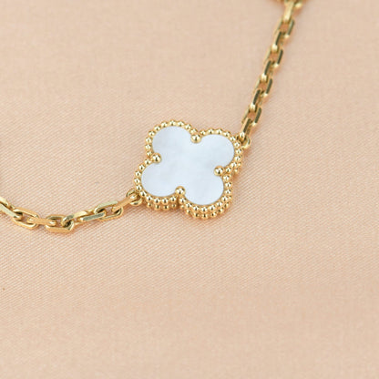 [Royal Jewelry]CLOVER  5 MOTIF WHITE MOP BRACELET