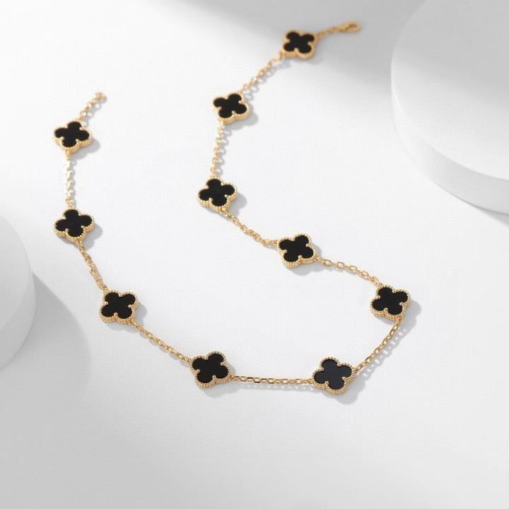 [Royal Jewelry]CLOVERS THE 10-MOTIFS ONYX NECKLACE