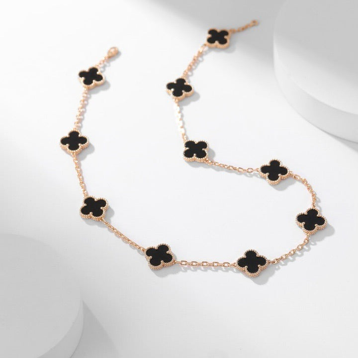 [Royal Jewelry]CLOVERS THE 10-MOTIFS ONYX NECKLACE