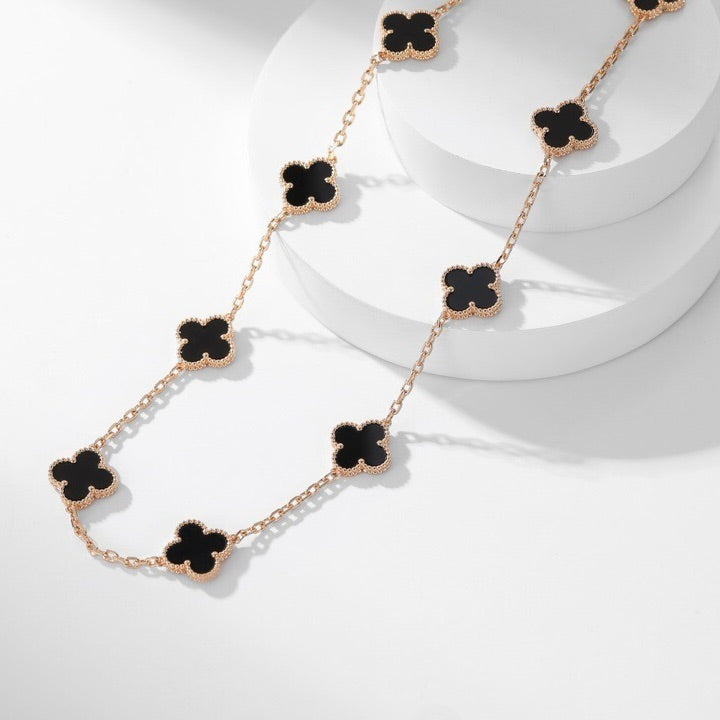 [Royal Jewelry]CLOVERS THE 10-MOTIFS ONYX NECKLACE