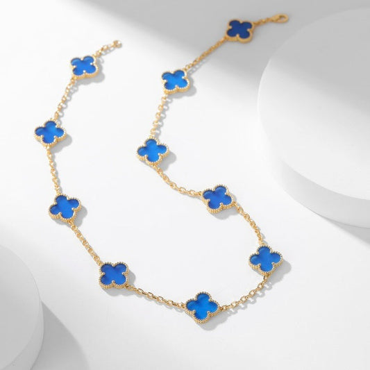 [Royal Jewelry]CLOVERS THE 10-MOTIFS BLUE AGATE NECKLACE