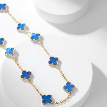 [Royal Jewelry]CLOVERS THE 10-MOTIFS BLUE AGATE NECKLACE