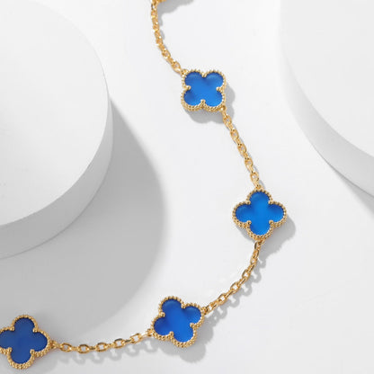 [Royal Jewelry]CLOVERS THE 10-MOTIFS BLUE AGATE NECKLACE