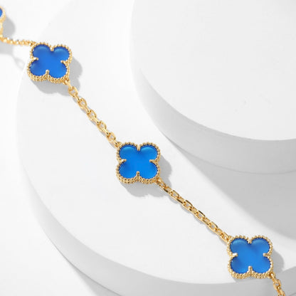 [Royal Jewelry]CLOVERS THE 10-MOTIFS BLUE AGATE NECKLACE