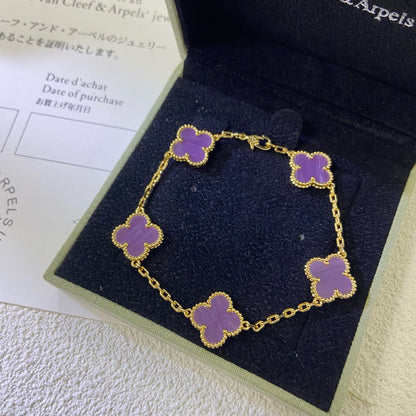 [Royal Jewelry]CLOVER  5 MOTIFS  PURPLE VIOLET BRACELET
