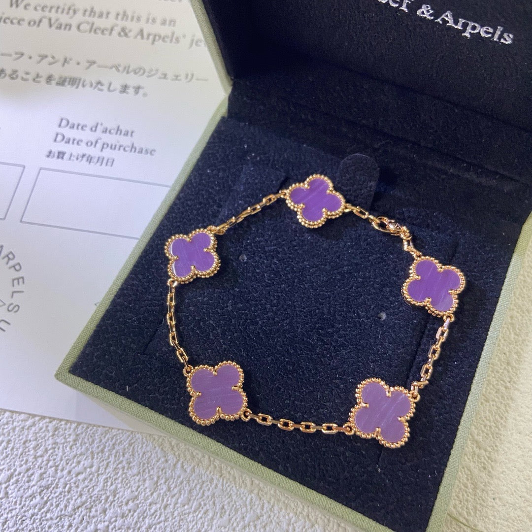 [Royal Jewelry]CLOVER  5 MOTIFS  PURPLE VIOLET BRACELET