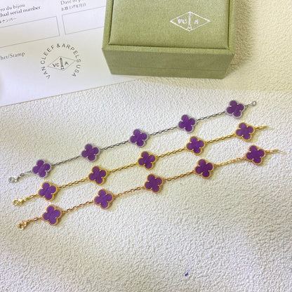 [Royal Jewelry]CLOVER  5 MOTIFS  PURPLE VIOLET BRACELET