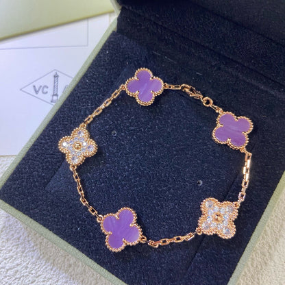[Royal Jewelry]CLOVER  5 MOTIFS  PURPLE VIOLET DIAMOND BRACELET