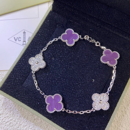 [Royal Jewelry]CLOVER  5 MOTIFS  PURPLE VIOLET DIAMOND BRACELET