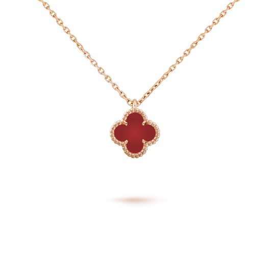 [Royal Jewelry]CLOVER MINI 9.5MM WHITE CARNELIANS NECKLACE