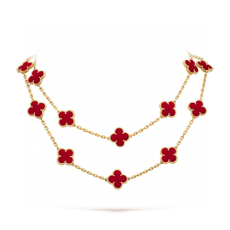 [Royal Jewelry]CLOVER 20 MOTIFS CARNELIAN NECKLACE