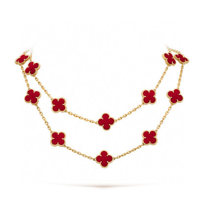 [Royal Jewelry]CLOVER 20 MOTIFS CARNELIAN NECKLACE