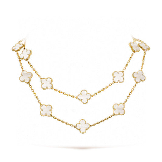 [Royal Jewelry]CLOVER 20 MOTIFS WHITE MOP NECKLACE