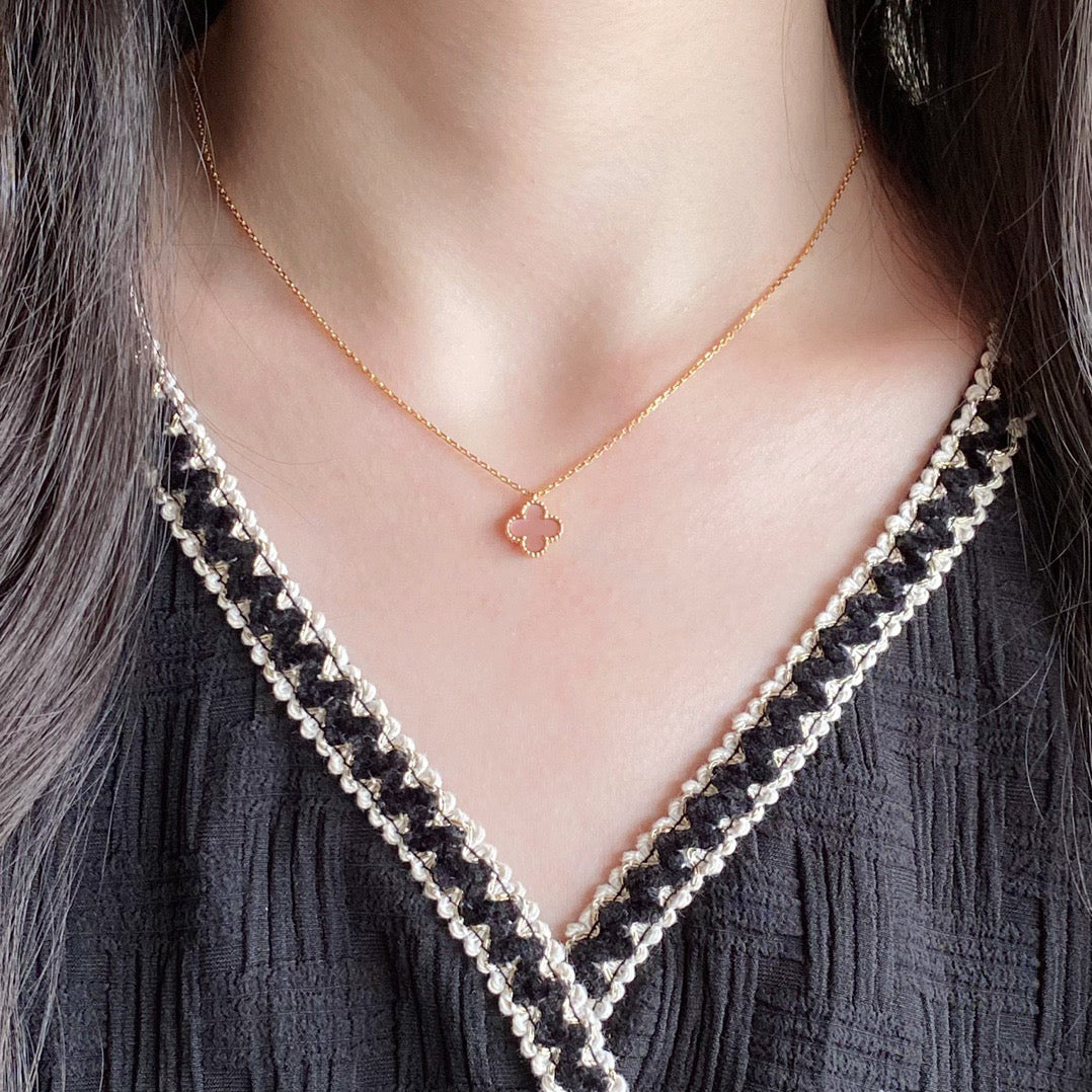 [Royal Jewelry]CLOVER 15MM PINK MOTHER-OF-PEARL SINGLE FLOWER NECKLACE