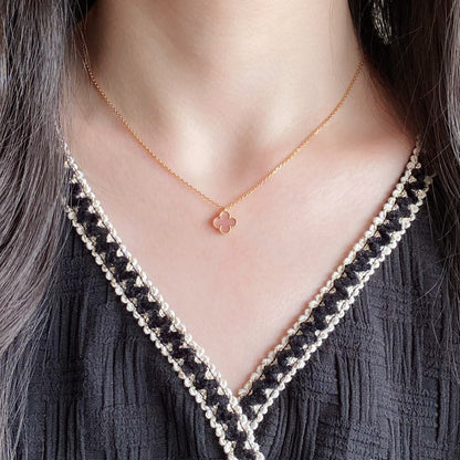 [Royal Jewelry]CLOVER 15MM PINK MOTHER-OF-PEARL SINGLE FLOWER NECKLACE