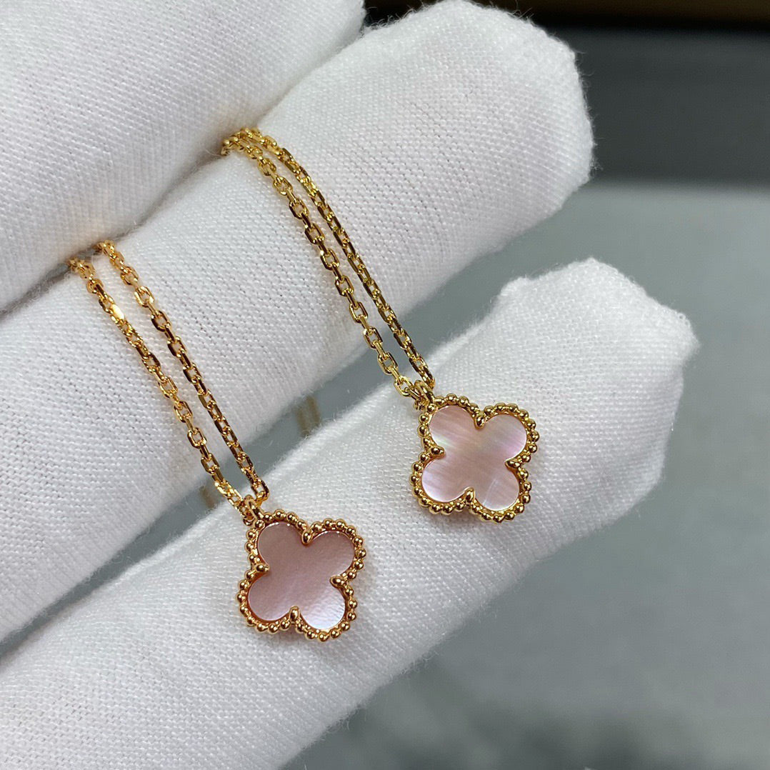 [Royal Jewelry]CLOVER 15MM PINK MOTHER-OF-PEARL SINGLE FLOWER NECKLACE