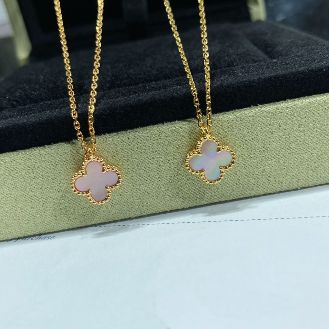 [Royal Jewelry]CLOVER 15MM PINK MOTHER-OF-PEARL SINGLE FLOWER NECKLACE