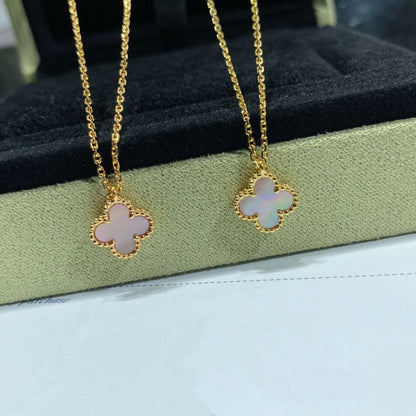 [Royal Jewelry]CLOVER 15MM PINK MOTHER-OF-PEARL SINGLE FLOWER NECKLACE