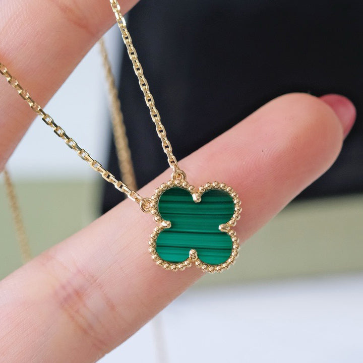 [Royal Jewelry]CLOVER 15MM マラカイト シングル フラワー ネックレス