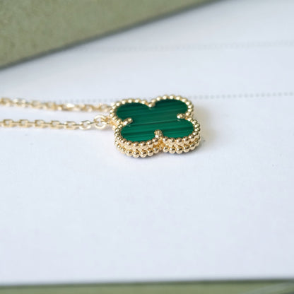 [Royal Jewelry]CLOVER 15MM マラカイト シングル フラワー ネックレス