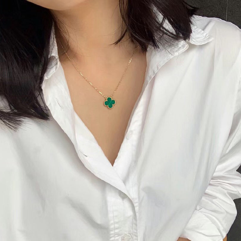 [Royal Jewelry]CLOVER 15MM マラカイト シングル フラワー ネックレス
