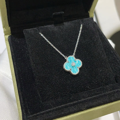 [Royal Jewelry]CLOVER 15MM DIAMOND SVRES PORCELAIN  NECKLACE SILVER