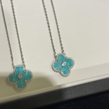 [Royal Jewelry]CLOVER 15MM DIAMOND SVRES PORCELAIN  NECKLACE SILVER