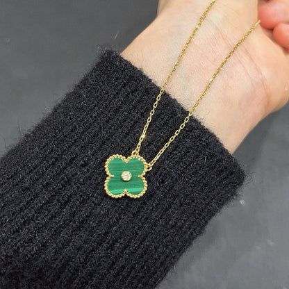 [Royal Jewelry]CLOVER 15MM DIAMOND TURQUOISE NECKLACE
