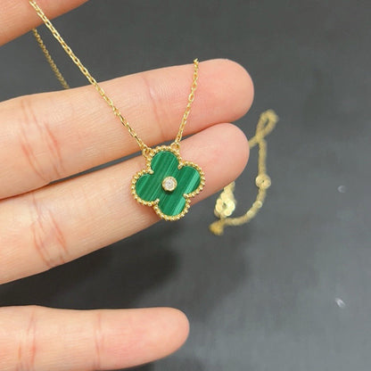 [Royal Jewelry]CLOVER 15MM DIAMOND TURQUOISE NECKLACE