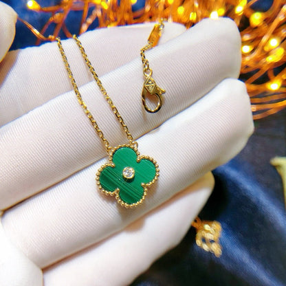 [Royal Jewelry]CLOVER 15MM DIAMOND TURQUOISE NECKLACE