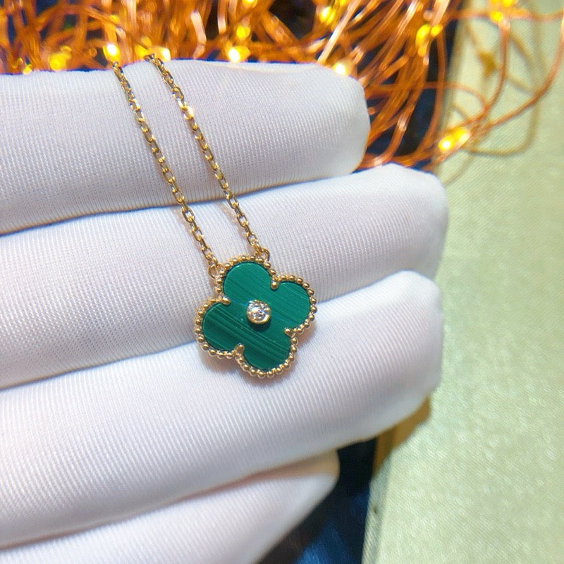 [Royal Jewelry]CLOVER 15MM DIAMOND TURQUOISE NECKLACE