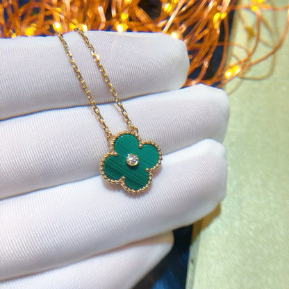 [Royal Jewelry]CLOVER 15MM DIAMOND TURQUOISE NECKLACE