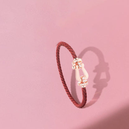 [Royal Jewelry]BRACELET FORCE 10 DEMI-PAVÉ DIAMANTS OR ROSE CORDON ROUGE GRAND ET MOYEN MODÈLE