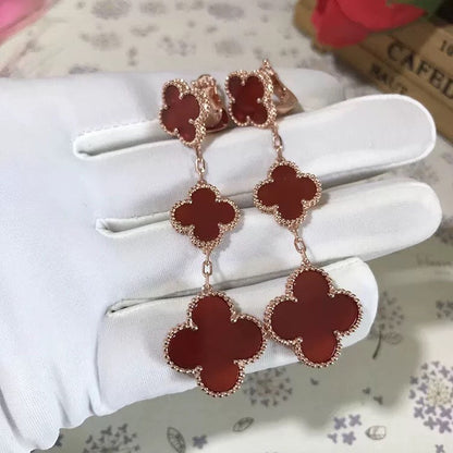 [Royal Jewelry]CLOVER 3 MOTIF CARNELIAN DROP EARRINGS