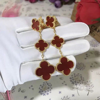 [Royal Jewelry]CLOVER 3 MOTIF CARNELIAN DROP EARRINGS