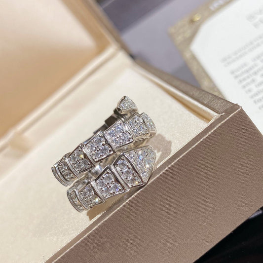 [Royal Jewelry]SERPENTI DOUBLE RING SILVER DIAMOND PAVED