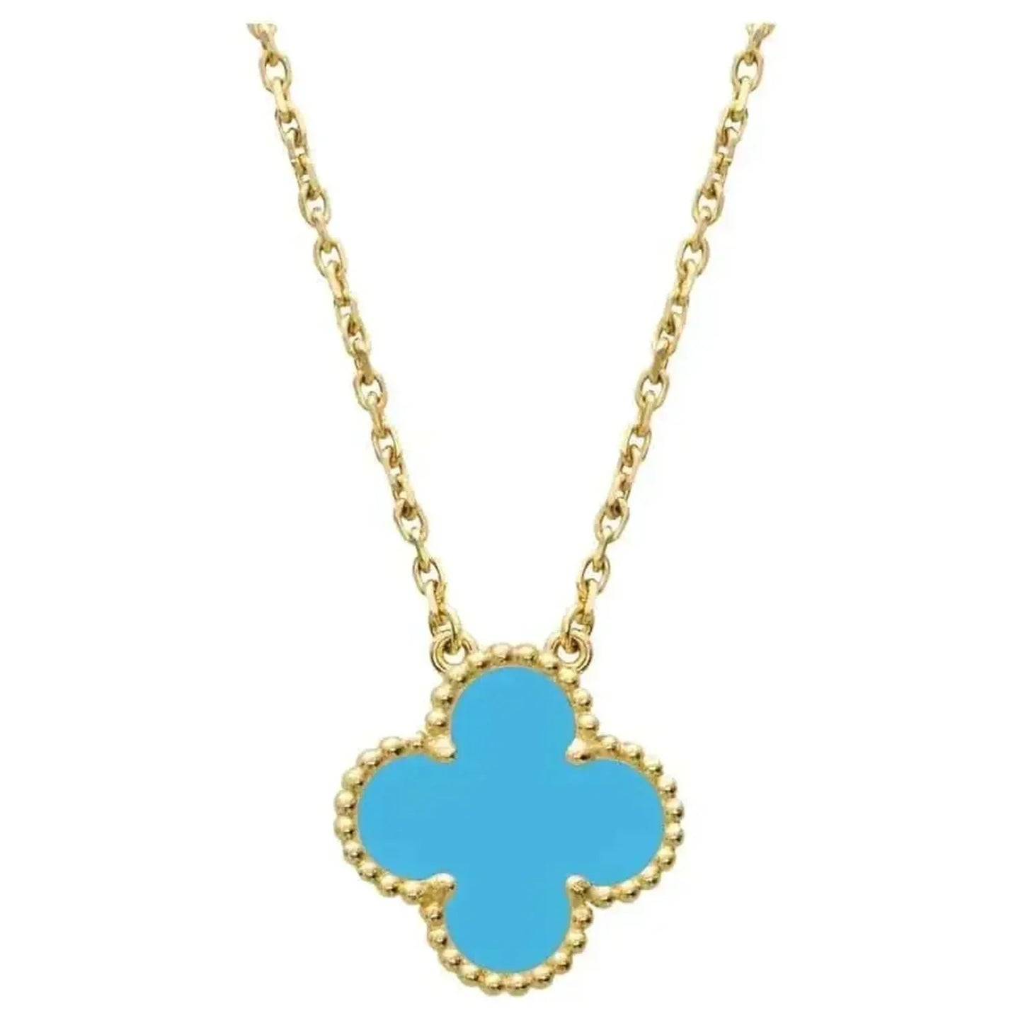 [Royal Jewelry]CLOVER 15MM VINTAGE TURQUOISE NECKLACE