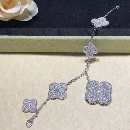 [Royal Jewelry]CLOVER 6 MOTIFS SILVER DIAMOND BRACELET
