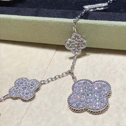 [Royal Jewelry]CLOVER 6 MOTIFS SILVER DIAMOND BRACELET