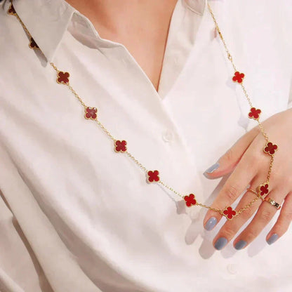 [Royal Jewelry]CLOVER 20 MOTIFS CARNELIAN NECKLACE