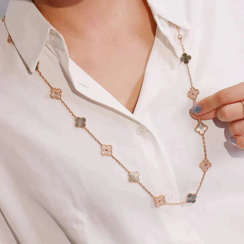 [Royal Jewelry]CLOVER 20 MOTIFS DARK MOP DIAMOND  NECKLACE