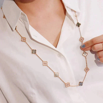 [Royal Jewelry]CLOVER 20 MOTIFS DARK MOP DIAMOND  NECKLACE