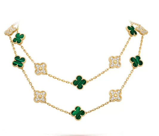 [Royal Jewelry]CLOVER 20 MOTIFS MALACHITE DIAMOND NECKLACE