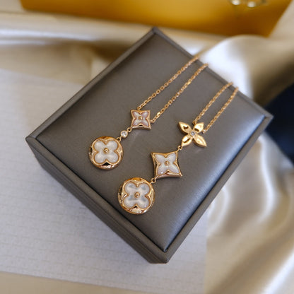 [Royal Jewelry]COLLIER LARIAT BLOSSOM OR ROSE NACRE BLANCHE ET DIAMANT